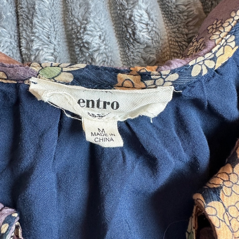Entro boho Floral Daisy Blue Purple Popover Peasant Blouse Top - Picture 4 of 9